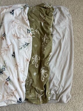 Gender Neutral Olive Green & White Bassinet/Changing Table Sheet Set